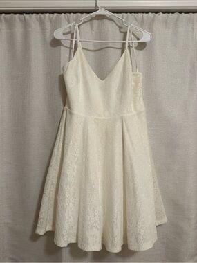 Lulu's Ivory Lace A-Line Spaghetti Strap Dress